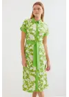 2455 Desenli Gömlek Elbise - Yeşil
