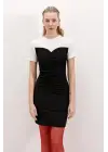 2472 Büzgülü Mini Elbise - Siyah