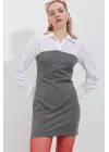 2474 Gömlek Detay Mini Elbise - Antrasit