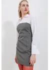 2474 Gömlek Detay Mini Elbise - Antrasit