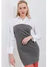 2474 Gömlek Detay Mini Elbise - Antrasit
