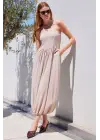 2492 Askılı Örme Salopet Elbise - Bej