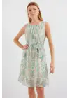 2501 Desenli Sıfır Kol Şifon Elbise - Mint