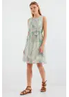 2501 Desenli Sıfır Kol Şifon Elbise - Mint