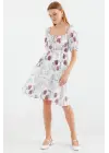 2508 Desenli Mini Kloş Elbise - Ekru