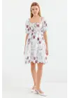2508 Desenli Mini Kloş Elbise - Ekru