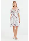 2508 Desenli Mini Kloş Elbise - Ekru