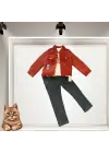 Çocuk 3lü Fitilli Kadife Takım Kiremit