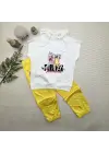3-4-5 Yaş Forever Cici Kızlar Baskılı Kapşonlu 2li Kız Çocuk Takımı Sarı