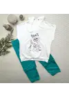 Zarif Kapşonlu Baskılı Çocuk Takımı Turkuaz