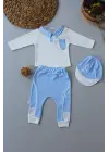 Stil Sahibi Nakışlı Sweat 3lü Bebek Takımı Mavi