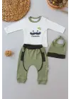 Trend Gentleman Erkek Nakışlı Şapkalı Uzun Kollu 3lü Bebek Takımı Yeşil
