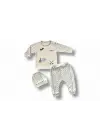 Modern Nakışlı Uzun Kollu Sweatli 3lü Bebek Takımı