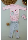 Zarif Nakışlı Bandanalı Bebek Takımı