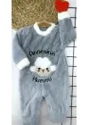 3-6-9-12 Ay Kuzu Tüylü Kumaş Annesinin Kuzusu Nakışlı Alttan Çıtçıtlı Kız Erkek Bebek Tulumu Gri
