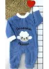 3-6-9-12 Ay Kuzu Tüylü Kumaş Annesinin Kuzusu Nakışlı Alttan Çıtçıtlı Kız Erkek Bebek Tulumu Mavi