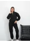 3 iplik içi Şardonlu yarım fermuarlı alt üst takım siyah