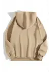 3 İplik Pamuklu Unisex Kapşonlu Sweetshirt - Bej