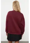 3 iplik şardonlu bisiklet yaka sweatshirt bordo