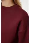 3 iplik şardonlu bisiklet yaka sweatshirt bordo