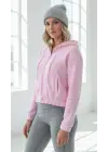 3 iplik şardonlu Kapşonlu fermuarlı kısa üst pembe pat8590