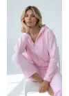 3 iplik şardonlu Kapşonlu fermuarlı kısa üst pembe pat8590