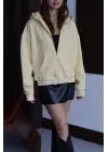 3 iplik şardonlu kapşonlu hoodie frm sarı p510437