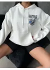 3 iplik şardonlu oversize kafa baskılı sweat beyaz