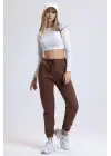 3 iplik şardonlu paça lastikli eşofman kahve is001