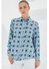 3721 Grafik Desenli Gömlek - Turkuaz