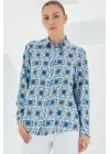 3721 Grafik Desenli Gömlek - Turkuaz