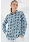 3721 Grafik Desenli Gömlek - Turkuaz