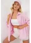 3900 Oversize Çizgili Gömlek - Y.pembe