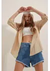 3900 Oversize Uzun Basic Gömlek - Bej