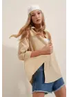 3900 Oversize Uzun Basic Gömlek - Bej