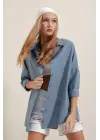 3900 Oversize Uzun Basic Gömlek - İndigo