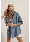 3900 Oversize Uzun Basic Gömlek - İndigo