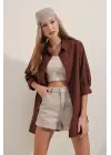 3900 Oversize Uzun Basic Gömlek - Kahverengi