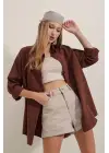 3900 Oversize Uzun Basic Gömlek - Kahverengi
