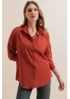 3900 Oversize Uzun Basic Gömlek - Kiremit