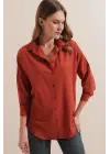 3900 Oversize Uzun Basic Gömlek - Kiremit