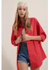 3900 Oversize Uzun Basic Gömlek - Kırmızı