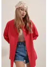 3900 Oversize Uzun Basic Gömlek - Kırmızı