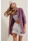 3900 Oversize Uzun Basic Gömlek - Koyu Lila