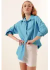 3900 Oversize Uzun Basic Gömlek - Koyu Mavi