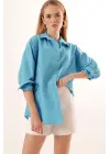 3900 Oversize Uzun Basic Gömlek - Koyu Mavi