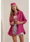 3900 Oversize Uzun Basic Gömlek - Koyu Pembe