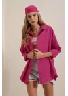 3900 Oversize Uzun Basic Gömlek - Koyu Pembe