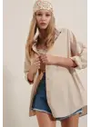 3900 Oversize Uzun Basic Gömlek - Krem