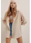 3900 Oversize Uzun Basic Gömlek - Krem